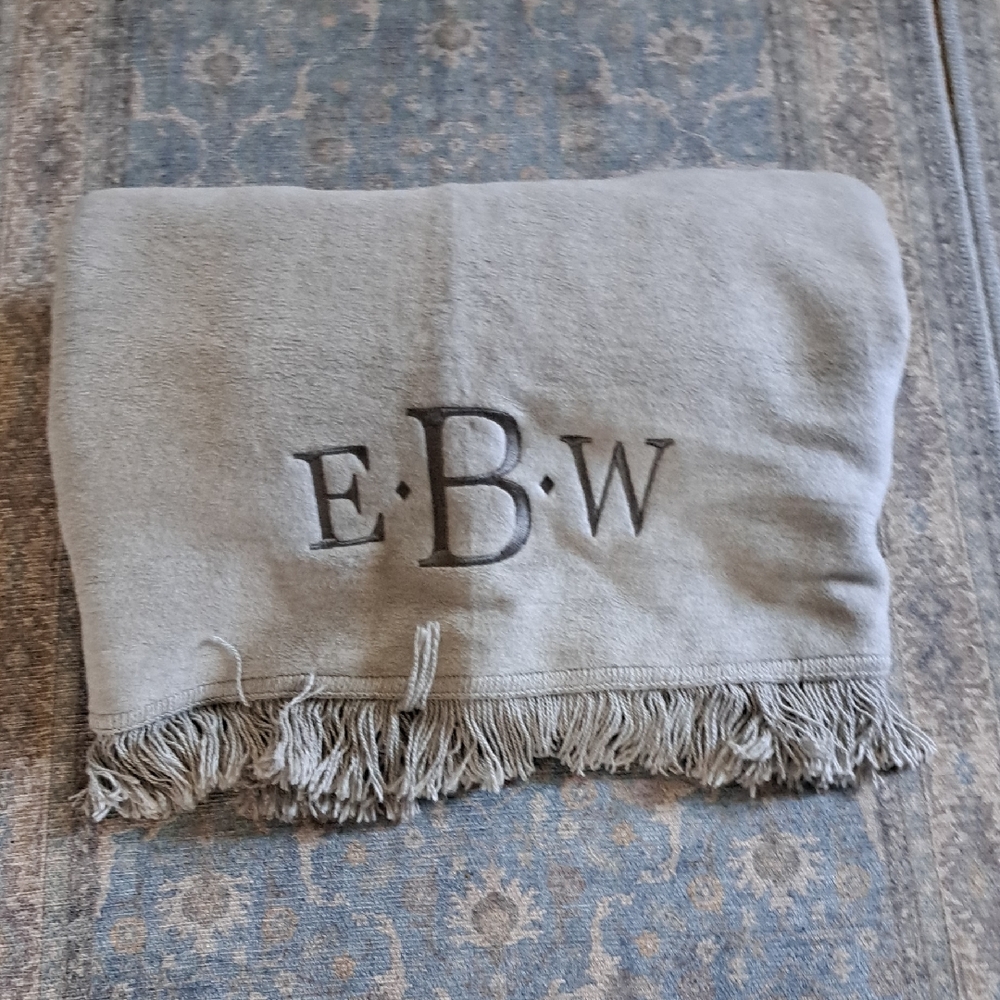 Pine Cone Hill Gray Throw Blanket with Fringe